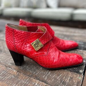 Mauri Donna Genuine Alligator Leather Red Ankle Boots Women 10 B Italy Luxury